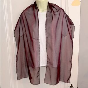 Vintage Semi Sheer Maroon/ Burgundy Long Polyester Scarf /Light Paisley Print